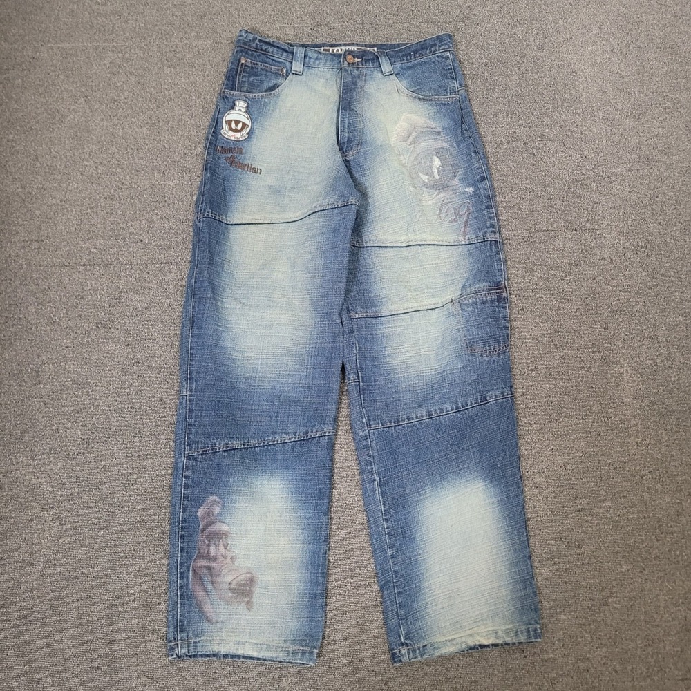Lot29 Size 34 Marvin the Martian Baggy Jeans Mens Blue Looney Tunes Y2K Denim